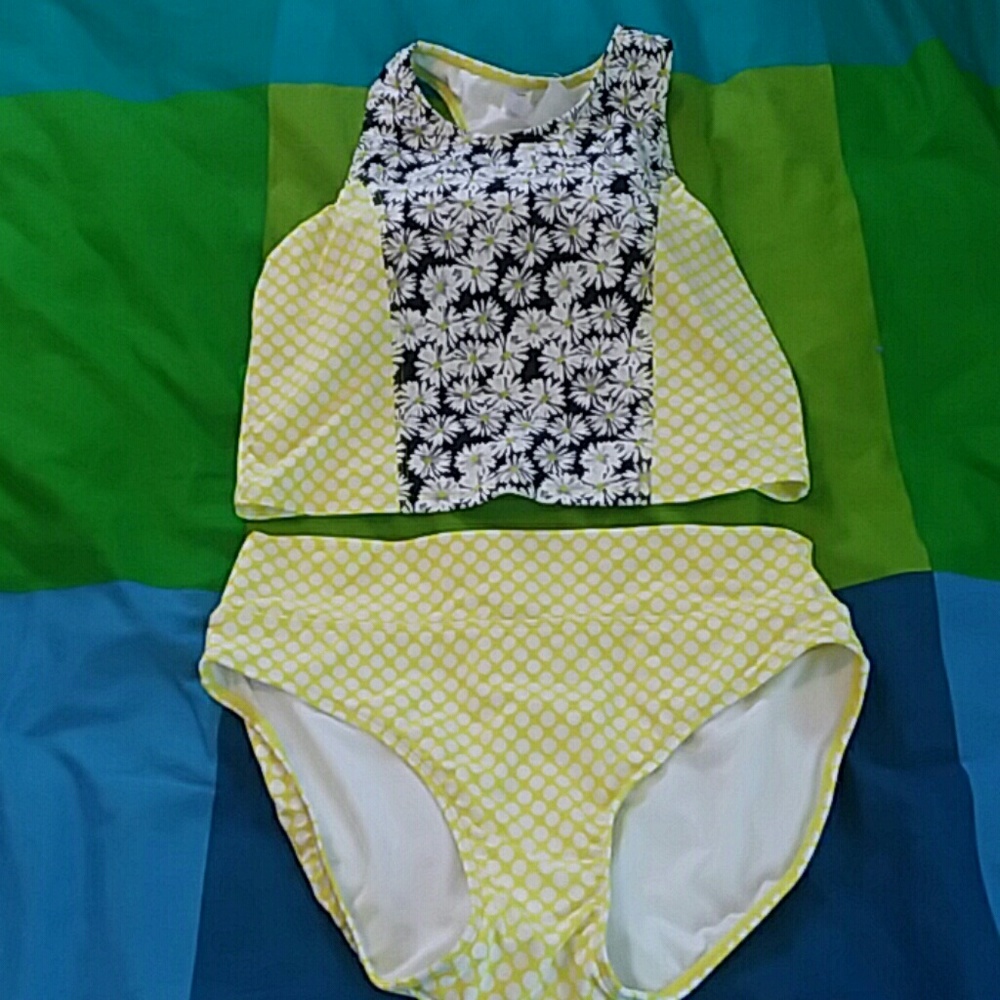 Lemon Dot high neck crop and classic swim bottoms